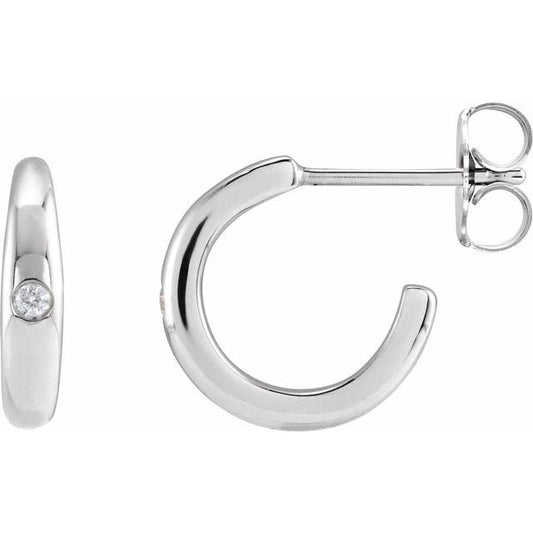 Sterling Silver Round 12.01 Mm 2.75 Mm 1.5Mm I1, Gh Pair Friction Backs Included Polished .03 Ctw Natural Diamond Hoop Earrings