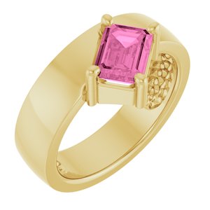 14K Yellow Gold Emerald 7 X 5 Mm Polished Lab-Grown Pink Sapphire Asymmetric Solitaire Ring Size 7