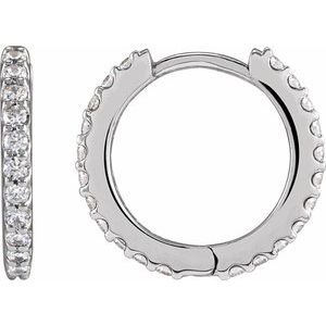 14K White Gold Pair Round Shape 1.4Mm Si1-Si2, Gh 1/2 Ctw Lab-Grown Diamond Hinged Hoop Earrings, Length: 13.64 Mm, Thickness: 2 Mm