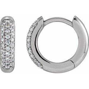 14K White Gold Pair Round Shape 1Mm Si1-Si2, Gh 1/4 Ctw Lab-Grown Diamond Hinged Hoop Earrings, Length: 12 Mm, Thickness: 3.1 Mm