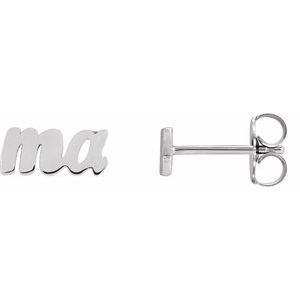 14K White Gold 9 X 4 Mm Pair Friction Backs Included Polished Mama Earrings