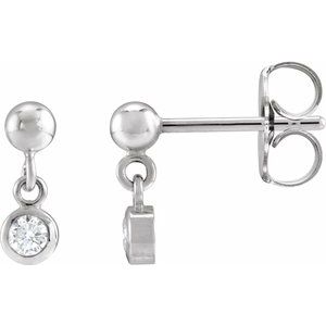 Sterling Silver Round 3Mm I1, G-H 1/5 Ctw Natural Diamond Micro-Bezel-set Friction Back Dangle Earrings
