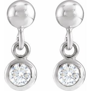 Sterling Silver Round 3Mm I1, G-H 1/5 Ctw Natural Diamond Micro-Bezel-set Friction Back Dangle Earrings