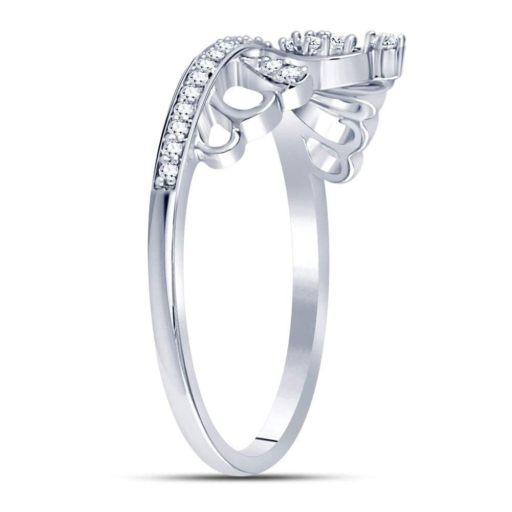 Sterling Silver Womens Round Diamond Crown Tiara Heart Ring 1/6 Cttw, Womens Size: 5-10