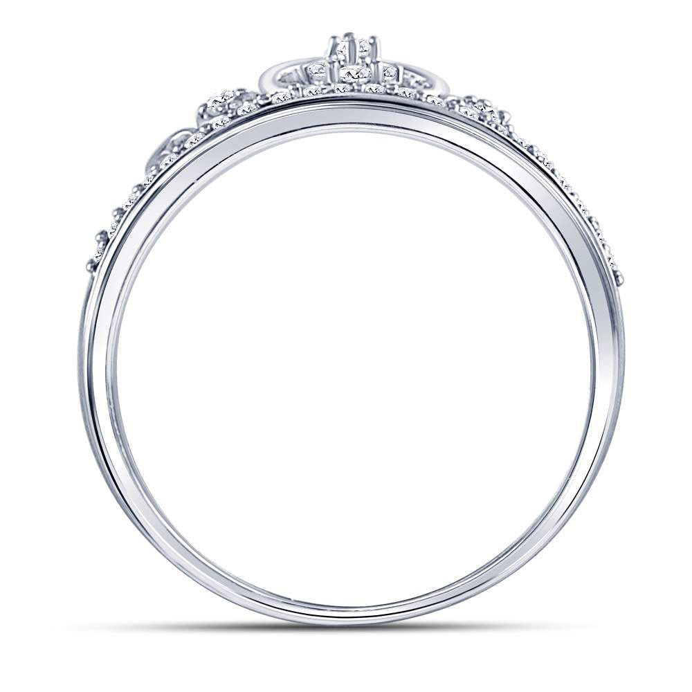 Sterling Silver Womens Round Diamond Crown Tiara Heart Ring 1/6 Cttw, Womens Size: 5-10