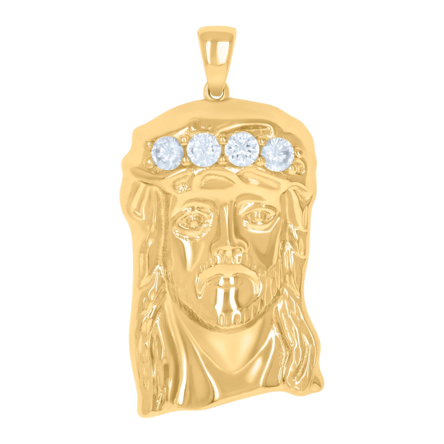 Sterling Silver Mens Cubic-Zirconia Jesus Religious Charm Pendant