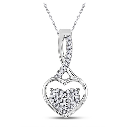 10K White Gold Womens Round Diamond Heart Pendant 1/6 Cttw