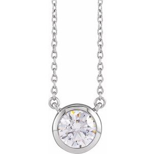 14K White Gold Round 6.5Mm G-H Si1-Si2 1 Ctw Lab-Grown Diamond Adjustable Necklace, Length: 18 In