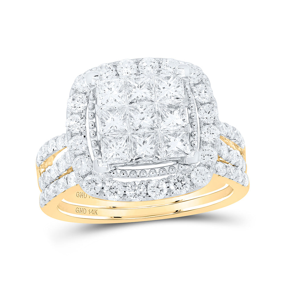 14K Yellow Gold Princess Diamond Halo Bridal Wedding Ring Band Set 1-3/4 Cttw, Womens Size: 5-10