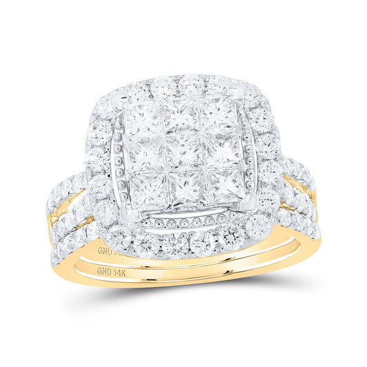 14K Yellow Gold Princess Diamond Halo Bridal Wedding Ring Band Set 1-3/4 Cttw, Womens Size: 5-10