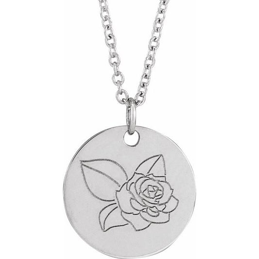 Sterling Silver Polished Birth Flower 16-18" Necklace
