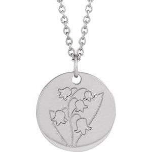 14K Yellow Or White Gold Or Sterling Silver Birth Flower Polished Necklace