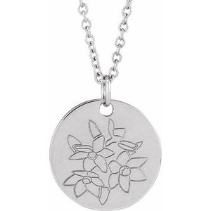 14K Yellow Or White Gold Or Sterling Silver Birth Flower Polished Necklace