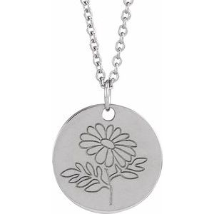 14K Yellow Or White Gold Or Sterling Silver Birth Flower Polished Necklace
