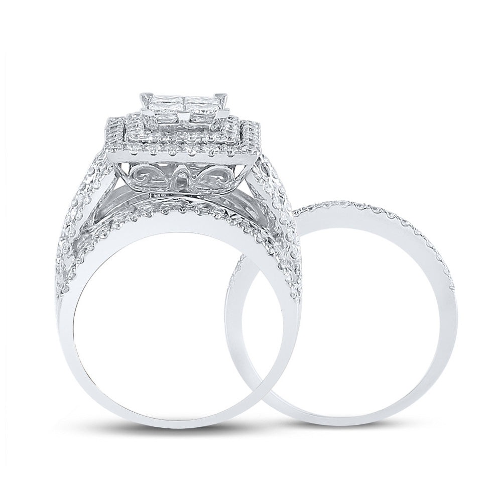14K White Gold Princess Diamond Square Bridal Wedding Ring Band Set 4 Cttw, Womens Size: 5-10