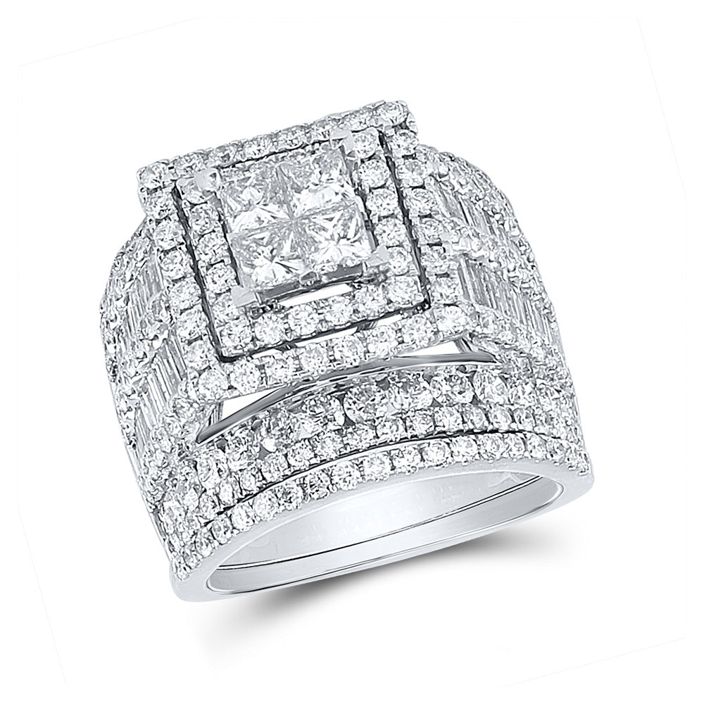 14K White Gold Princess Diamond Square Bridal Wedding Ring Band Set 4 Cttw, Womens Size: 5-10