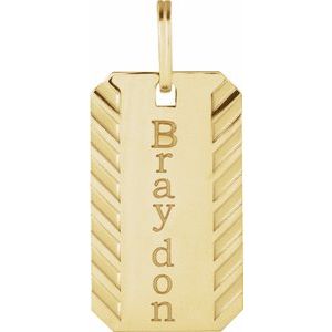 14K Yellow Gold 30.23 X 14 Mm Engravable Patterned Dog Tag
