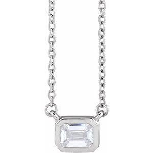 14K White Gold Emerald 5.2 X 3.8Mm G-H Si 1/2 Ctw Lab-Grown Diamond Adjustable Necklace, Length: 18 In