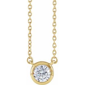 14K Yellow Gold Round 4.9Mm G-H Si1-Si2 1/2 Ctw Lab-Grown Diamond Adjustable Necklace, Length: 18 In