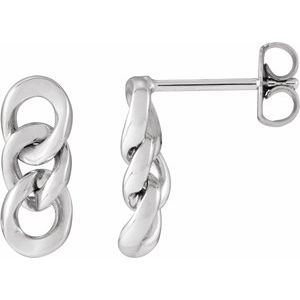 14K White Gold 14.4 X 5.3 Mm Pair Friction Backs Included Polished Curb Chain Link Earrings