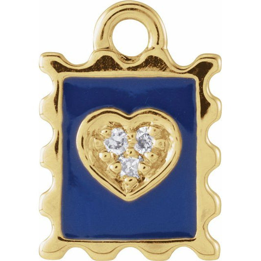 14K Yellow Or White Or Rose Gold Round.9Mm  Si1-Si2, G-H 8.77 X 6.18 Mm Polished Petite Pave 0.015 Ctw Natural Diamond Enamel Stamp Dangle