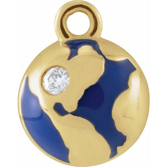14K Yellow Or White Or Rose Gold Round1.5Mm  Si1-Si2, G-H 8.9 X 7.08 Mm Polished Petite Pave .015 Ct Natural Diamond Enamel Globe Dangle