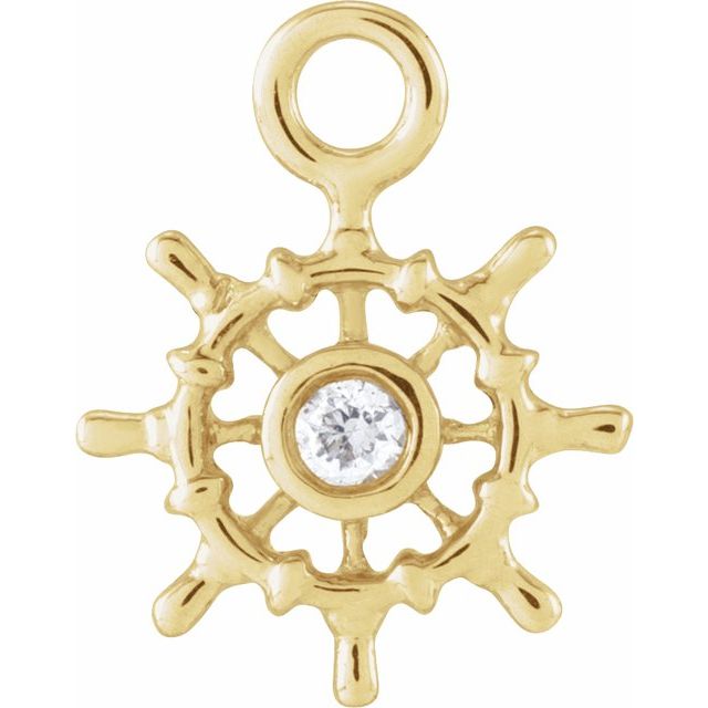 14K Yellow Or White Or Rose Gold Round1.3Mm  Si1-Si2, G-H 8.82 X 6.9 Mm Polished Petite Pave .01 Ct Natural Diamond Ship Wheel Dangle