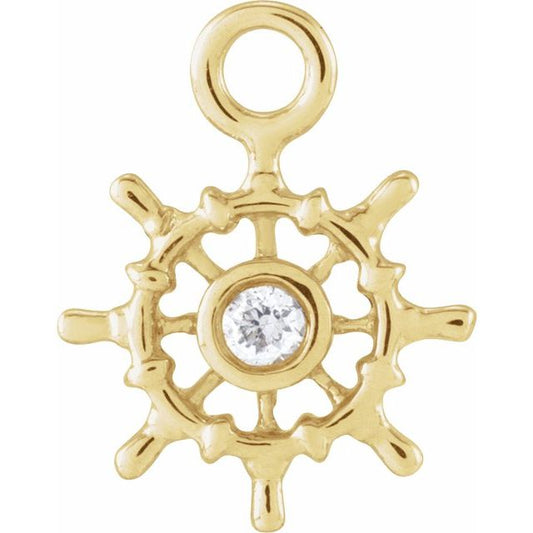 14K Yellow Or White Or Rose Gold Round1.3Mm  Si1-Si2, G-H 8.82 X 6.9 Mm Polished Petite Pave .01 Ct Natural Diamond Ship Wheel Dangle