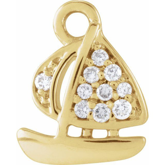 14K Yellow Or White Or Rose Gold Round1.9Mm  Si1-Si2, G-H 8.35 X 6.7 Mm Polished .03 Ctw Natural Diamond Sailboat Dangle
