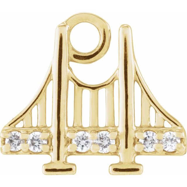 14K Yellow Or White Or Rose Gold Round.9Mm  Si1-Si2, G-H 7.05 X 8.65 Mm Polished Petite Pave .025 Ctw Natural Diamond Golden Gate Bridge Dangle