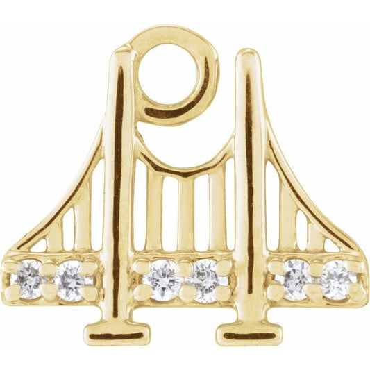 14K Yellow Or White Or Rose Gold Round.9Mm  Si1-Si2, G-H 7.05 X 8.65 Mm Polished Petite Pave .025 Ctw Natural Diamond Golden Gate Bridge Dangle