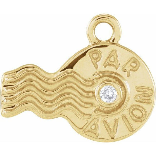 14K Yellow Or White Or Rose Gold Round1.3Mm  Si1-Si2, G-H 10.96 X 7.1 Mm Polished Petite Pave .01 Ct Natural Diamond Par Avion Stamp Dangle