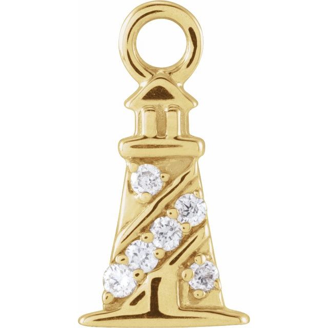 14K Yellow Or White Or Rose Gold Round.8Mm  Si1-Si2, G-H 9.02 X 4.72 Mm Polished Petite Pave .02 Ctw Natural Diamond Lighthouse Dangle