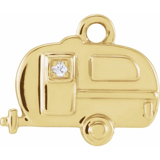 14K Yellow Or White Or Rose Gold Round.9Mm  Si1-Si2, G-H 10.4 X 8.6 Mm Polished Petite Pave .005 Ct Natural Diamond Camper Dangle