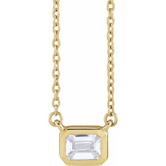 14K Yellow Gold Emerald 5.2 X 3.8Mm Si, G-H 16-18 In Polished 1/2 Ctw Lab-Grown Diamond Adjustable Necklace