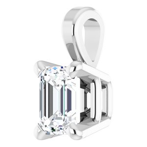 14K White Gold Emerald 4 X 3Mm Fg Vs 1/4 Ct Lab Grown Diamond 4-Prong Solitaire Pendant