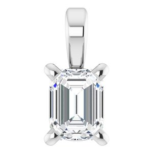 14K White Gold Emerald 4 X 3Mm Fg Vs 1/4 Ct Lab Grown Diamond 4-Prong Solitaire Pendant