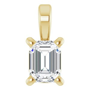 14K Yellow Gold Emerald 4 X 3Mm Fg Vs 1/4 Ct Lab Grown Diamond 4-Prong Solitaire Pendant