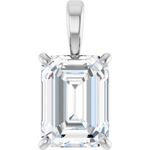14K White Gold Emerald 7 X 5Mm Fg Vs 1 Ct Lab Grown Diamond 4-Prong Solitaire Pendant