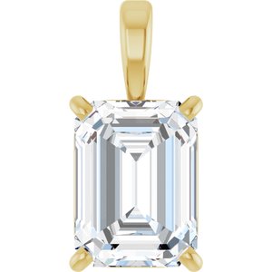 14K Yellow Gold Emerald 7 X 5Mm Fg Vs 1 Ct Lab Grown Diamond 4-Prong Solitaire Pendant