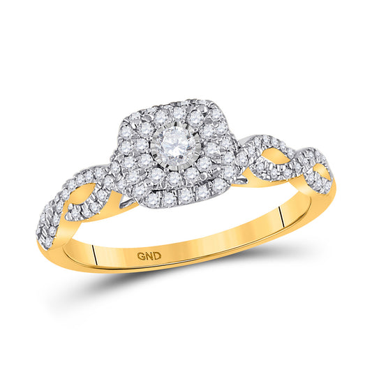 10K Yellow Gold Round Diamond Halo Bridal Wedding Engagement Ring 1/3 Cttw, Womens Size: 5-10
