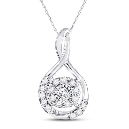 10K White Gold Womens Round Diamond Cluster Pendant 1/10 Cttw