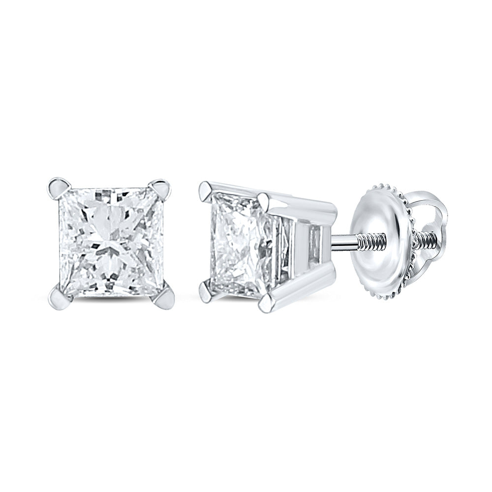 14K Yellow Or White Gold  Unisex Princess Diamond Solitaire Stud Earrings 1 Cttw