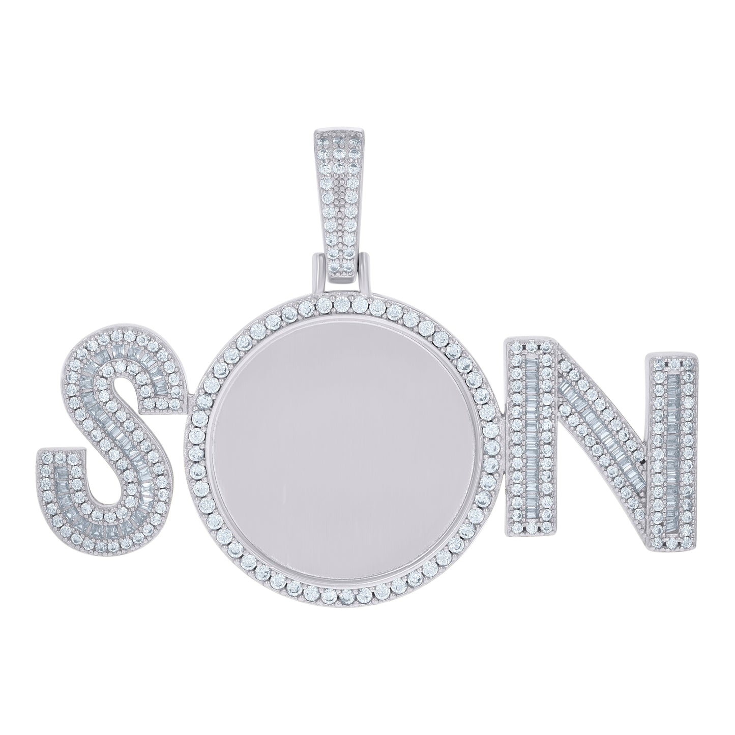 Sterling Silver Or Yellow-Tone Mens Baguette Round Cubic-Zirconia SN Fashion Picture Frame Charm Pendant