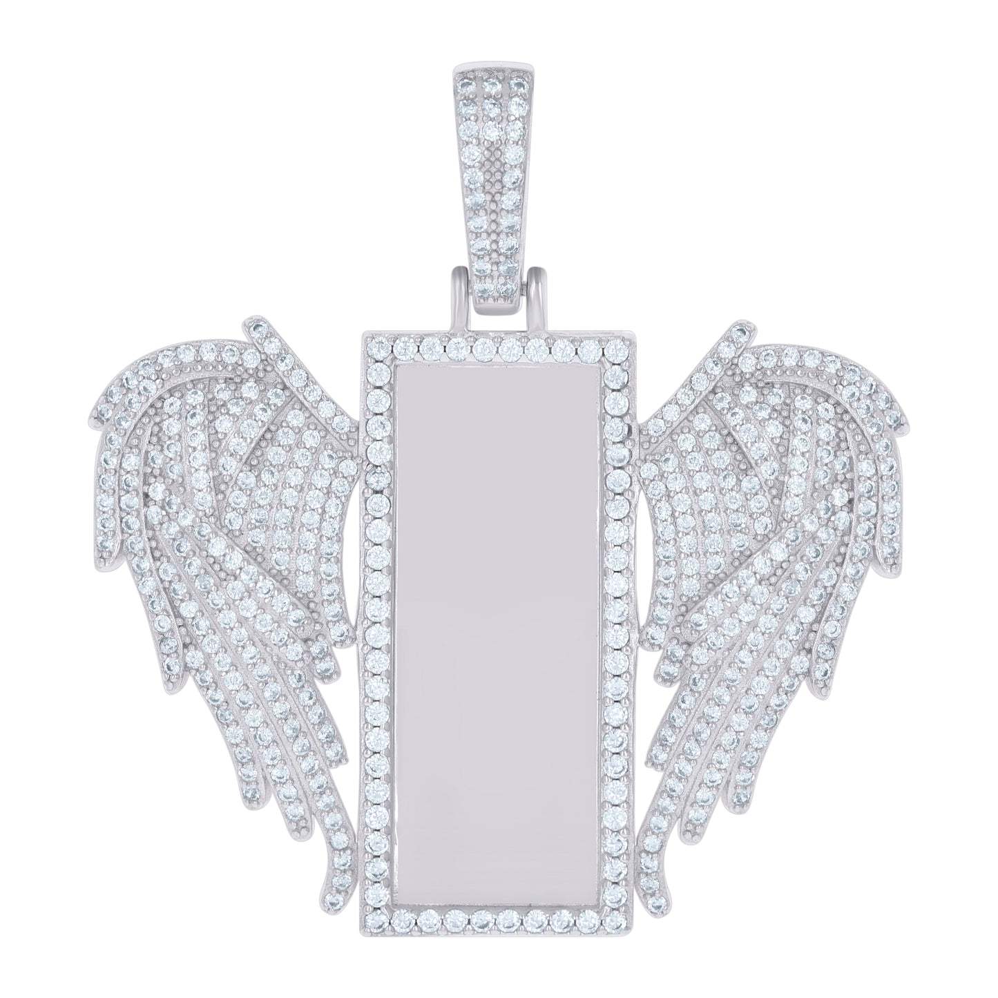 Sterling Silver Or Yellow-Tone Mens Cubic-Zirconia Flying Dog Tag Fashion Picture Frame Charm Pendant