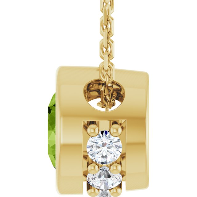 14K Yellow Gold Round 4Mm I1, G-H 18 In Polished Natural Peridot And .07 Ctw Natural Diamond Hidden Halo Necklace