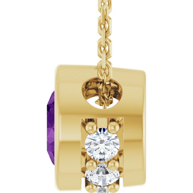14K Yellow Gold Round 4Mm I1, G-H 18 In Polished Natural Amethyst And .07 Ctw Natural Diamond Hidden Halo Necklace
