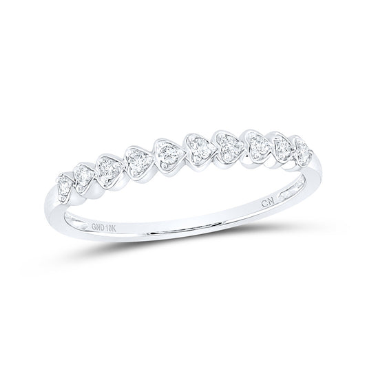 10K White Or Yellow Gold Womens Round Diamond Heart Stackable Band Ring , Womens Size: 5-10