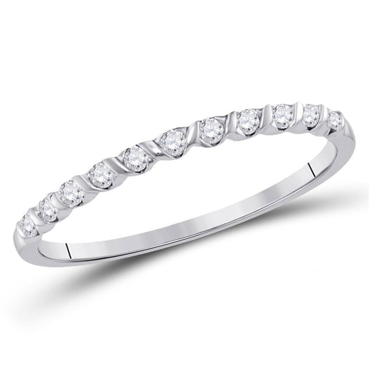 10K White Gold Womens Round Diamond Single Row Stackable Band Ring 1/6 Cttw, Womens Size: 5-10