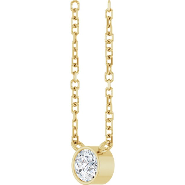 14K Yellow Gold Round 3.5Mm I1, Gh 16-18 In Polished 1/6 Ct Natural Diamond Solitaire Necklace